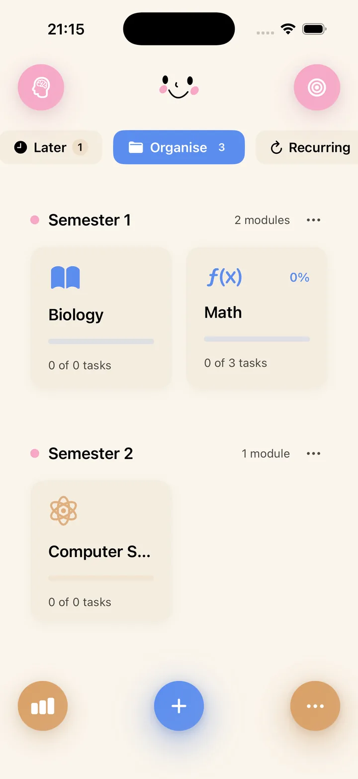 NowOne modules showing deadlines grouped per course